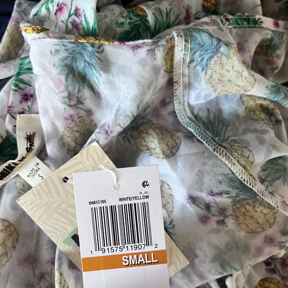 Miken Pineapple Print Cover Up Dress Flutter Sleeve Sheer V Neck Juniors Small - Picture 4 of 4